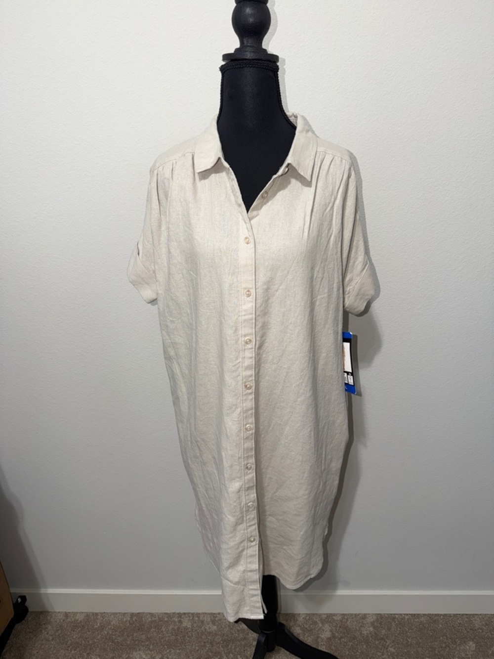 Well Worn Cream Short-Sleeve Button-Down Shirt Dress
